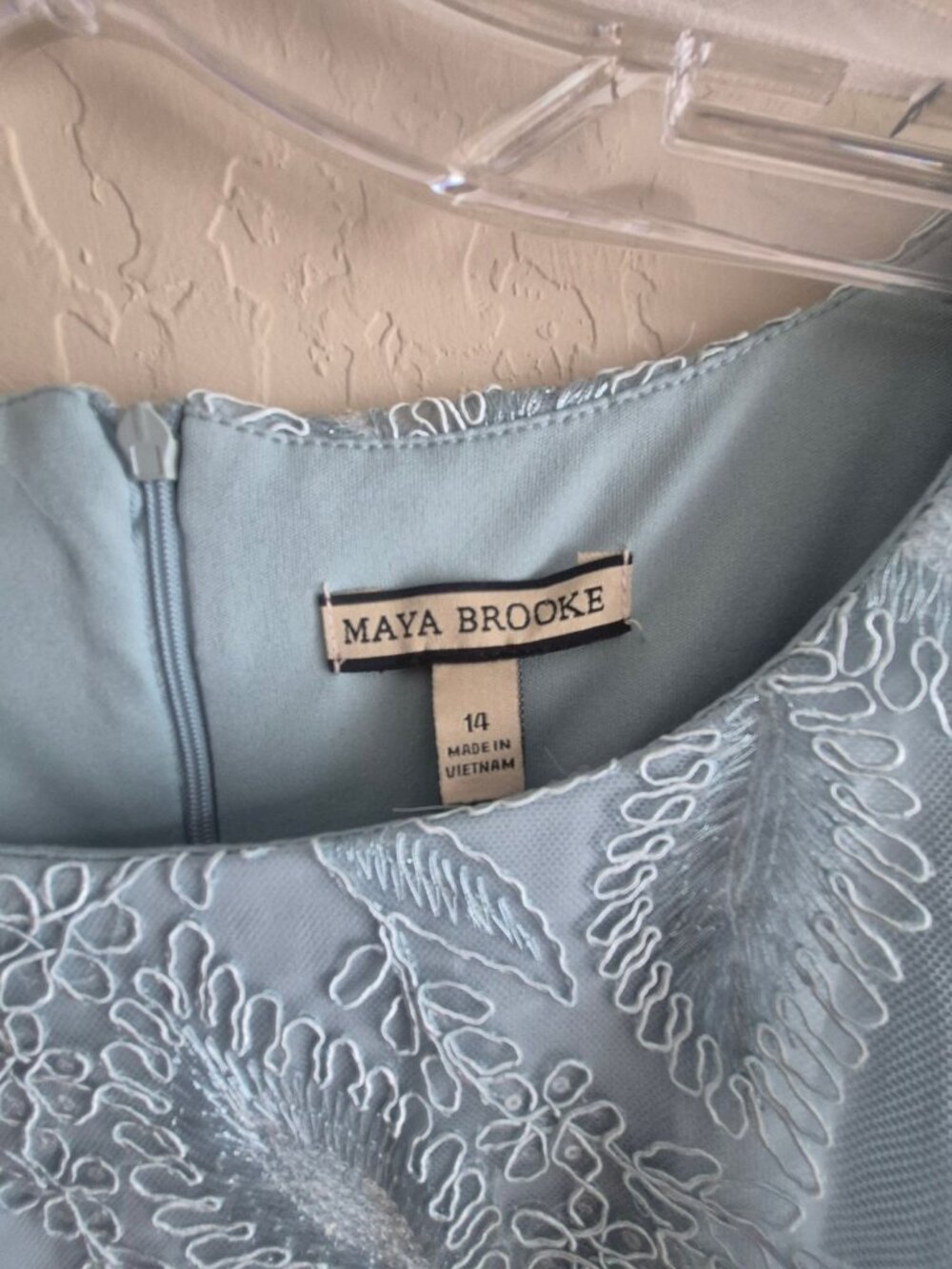 Light Blue Maya Brooke Embroidered Layered Dress Size 14 NWT - Picture 4 of 10